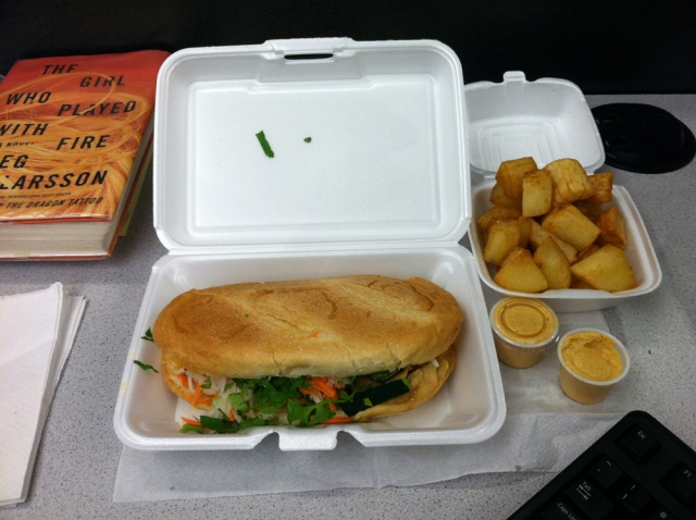 Spicy Chicken Sandwich and Fried Yuca from Big D's Grub Truck - New York, NY - Jan 4, 2012